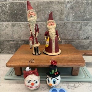 Vintage Santa and Snowman Holiday Figurines Set